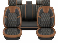 Set huse scaune auto piele ecologica negru cu maro, universale, fata-spate, Diamond Design
