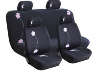 Set huse scaune auto Pink Flower Girl , Fata + Spate compatibile cu modelele cu Airbag in scaune
