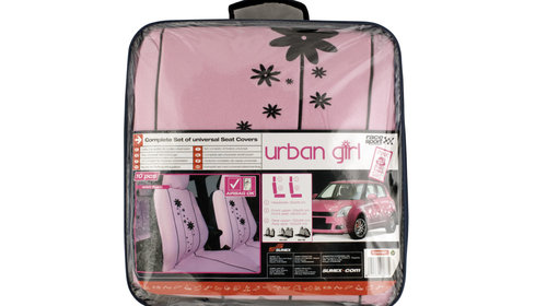 Set huse scaune auto Pink Urban Girl , Fata + Spate compatibile cu modelele cu Airbag in scaune