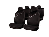 Set huse scaune auto Tallo fata si spate, culoare negru, 15 piese., compatibile cu modelele cu Airbag in scaune