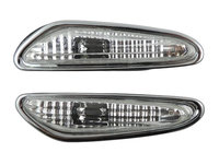 Set lampa semnalizare laterala Bmw Seria 1 (E81/E82/E87/E88), 09.2004-10.2013, Seria 3 E46 2001-2005, Seria 3 (E90/E91/E92/E93), 2004-06.2012, Seria 5 E60/E61 2003-2010, X3 (E83) 2003-2010 fata, Stanga+Dreapta, transparent, silver, fara suport becuri