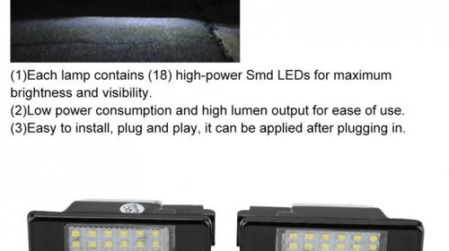 Set Lampi Numar Inmatriculare Led Citroen C6 2005-2010 4 Usi Sedan PC101-7603