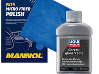 Set Liqui Moly Solutie Lustruit Elemente Crom 250ML 1529 + Mannol Laveta Microfibra Polish 9814