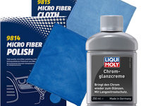 Set Liqui Moly Solutie Lustruit Elemente Crom 250ML 1529 + Mannol Laveta Microfibra 9815 + Mannol Laveta Microfibra Polish 9814