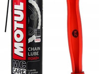 Set Motul Spray Ungere Lant Moto Chain Lube Road Plus C2+ 400ML 103008 + K2 Perie Curatat Lant W612