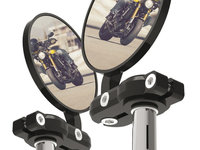 Set Oglinzi Retrovizoare Moto Dreapta + Stanga Capete Ghidon Oxford Bar End Mirrors Black Negru OX577