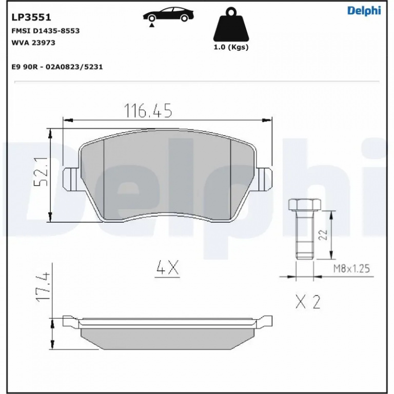 Set placute frana Delphi DACIA LOGAN pick-up (US_) 2008-2015 - LP3551
