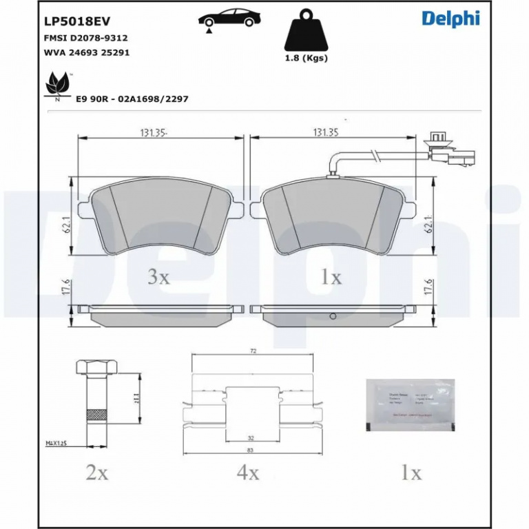 Set placute frana Delphi RENAULT KANGOO Express (FW0/1_) 2011-2016 - LP5018EV