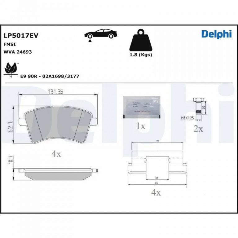 Set placute frana Delphi RENAULT KANGOO Express (FW0/1_) 2011-2016 - LP5017EV