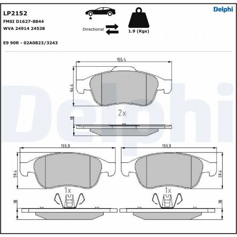 Set placute frana Delphi RENAULT LODGY (JS_) 2015-2020 - LP2152