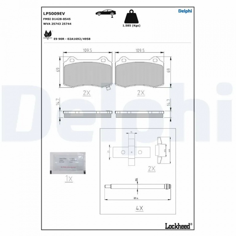 Set placute frana Delphi TESLA MODEL S (5YJS) 2012-2025 - LP5009EV