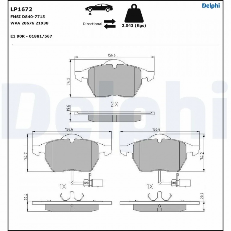 Set placute frana Delphi VW PASSAT B5.5 Variant (3B6) 2000-2005 - LP1672