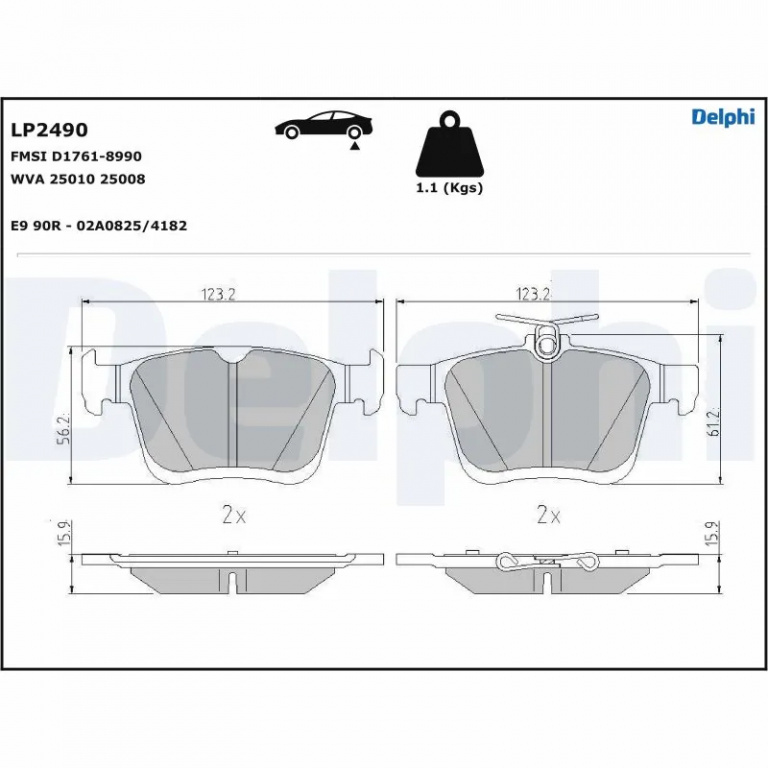 Set placute frana Delphi VW PASSAT B8 (3G2, CB2) 2014-2024 - LP2490