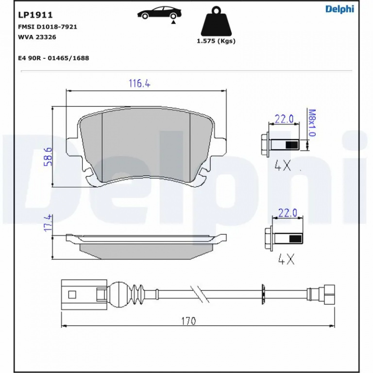 Set placute frana Delphi VW TRANSPORTER T5 caroserie (7HA, 7HH, 7EA, 7EH) 2003-2015 - LP1911
