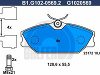 Set placute frana,frana disc RENAULT CLIO II (BB0/1/2, CB0/1/2) (1998 - 2005) GALFER B1.G102-0569.2 piesa NOUA