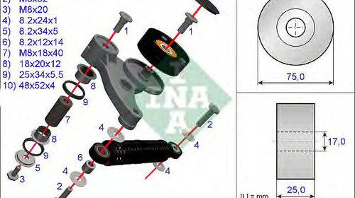 Set reparatie, brat tensionare curea trapezoidala AUDI A4 Avant (8E5, B6) (2001 - 2004) INA 533 0118 10