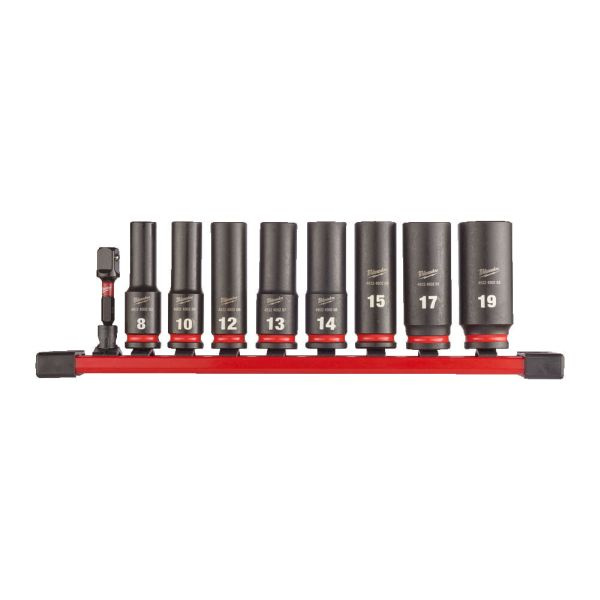 "Set scule Set of impact sockets 9 pcs socket / drive: 3/8"" long profile: Hexagonal 10 12 13 16 17 18 19 8 packaging: rail" MILWAUKEE 4932480455