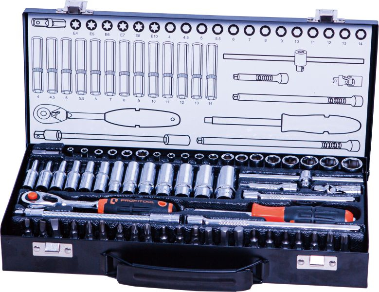"Set scule Set of tools socket / drive: 1/4"" number of tools: 63 szt." PROFITOOL 0X211MC63