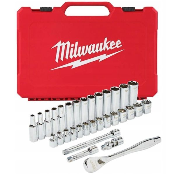 "Set scule Set of tools / Sockets set homogenous 32 pcs profile: Hexagonal socket / drive: 3/8"" packaging: plastic suitcase" MILWAUKEE 4932464945