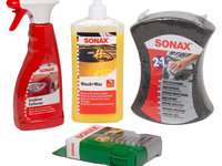 Set Sonax Sampon Cu Ceara 500ML 313200 + Solutie Inlaturare Insecte 500ML 533200 + Burete Inlaturare Insecte Verde 427141 + Sonax Burete Spalare Auto 2 in 1 428000