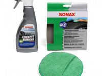 Set Sonax Xtreme Cockpit Cleaner Matt Finish Solutie Curatat Bord Efect Mat 500ML 283241 + Sonax Burete Curatat Plastic Interior 417200