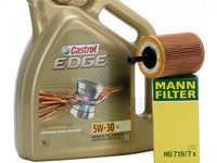 Set Ulei Motor Castrol Edge LL 5W-30 5L + Filtru Ulei Mann Filter HU719/7X + Buson Golire Baie Ulei Oe Volkswagen Transporter T5 2003-2015 N90813202