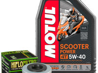 Set Ulei Motor Motul 4T Scooter Power 5W-40 1L 105958 + Filtru Ulei Moto / Scuter Hiflofiltro Aprilia HF563