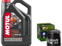 Set Ulei Motor Motul 7100 4T 15W-50 MA2 Ester 4L 104299 + Filtru Ulei Moto Hiflofiltro HF303