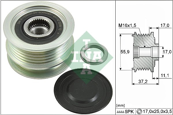 Sistem roata libera, generator (535 0116 10 535011610 INA) NISSAN,RENAULT CLIO|CLIO, CLIO MIO, LUTECIA|CLIO, CLIO SYMBOL, SYMBOL, THALIA|GRAND SC�NIC|KANGOO|KANGOO BE BOP|KANGOO, KANGOO / GRAND KANGOO