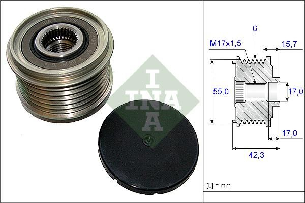 Sistem roata libera. generator Rulita alternator DACIA DOKKER DOKKER EXPRESS-MINIVAN DUSTER DUSTER-SUV LODGY Logan RENAULT KANGOO / GRAND KANGOO (KW0/1_), Dubita, 02.2008 - INA 535 0154 10