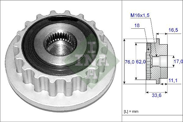 Sistem roata libera. generator Rulita alternator VW CALIFORNIA T5 CAMPER MULTIVAN T5 PHAETON TOUAREG TRANSPORTER VW MULTIVAN V (7HM, 7HN, 7HF, 7EF, 7EM, 7EN), Dubita, 04.2003 - 08.2015 INA 535 0118 10