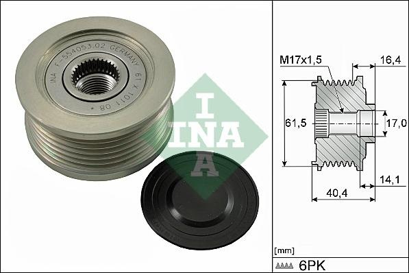 Sistem roata libera. generator Rulita alternator ALFA ROMEO 145 146 147 156 159 166 GT CADILLAC BLS FIAT BRAVA BR FIAT STILO (192_), Van, 10.2001 - 08.2008 INA 535 0115 10