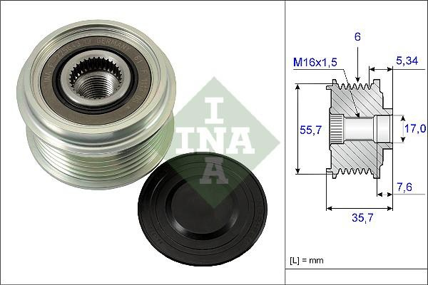 Sistem roata libera. generator Rulita alternator MERCEDES V 638-2 VITO W638 CHEVROLET CAPTIVA EPICA LACETTI NUBIR MERCEDES-BENZ A-CLASS (W169), Hatchback, 09.2004 - 06.2012 INA 535 0077 10