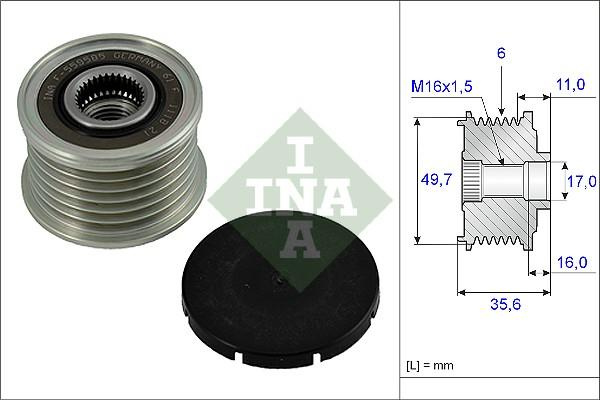Sistem roata libera. generator Rulita alternator MERCEDES C CL203 C W203 C T-MODEL S203 CLK C209 E VF210 E W210 E MERCEDES-BENZ E-CLASS (W210), Sedan, 06.1995 - 08.2003 INA 535 0016 10