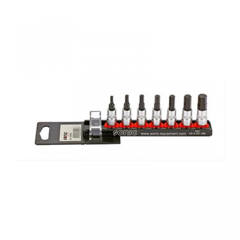 Sonic Bit socket set 1/4'', Hex (SAE) on rail 7-pcs
