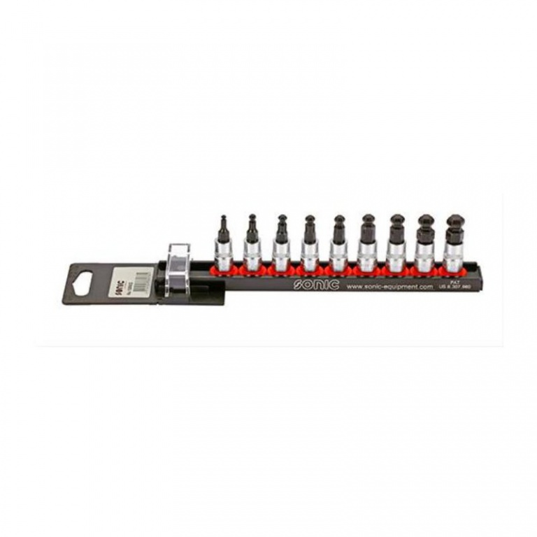 Sonic Bit socket set 1/4'', Hex with ball end on rail 9-pcs