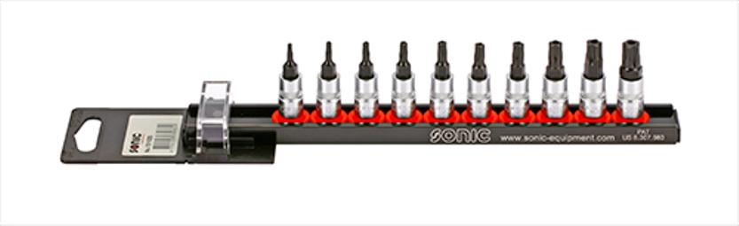 Sonic Bit socket set 1/4'', TX tamperproof on rail 10-pcs