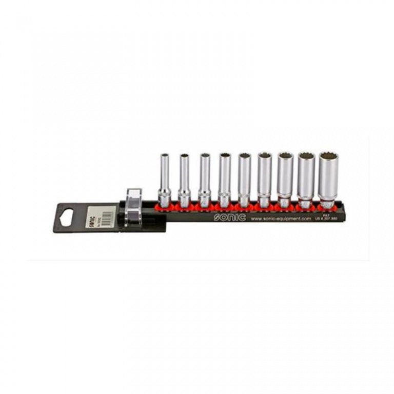 Sonic Deep socket set 1/4'', (SAE) on rail 9-pcs