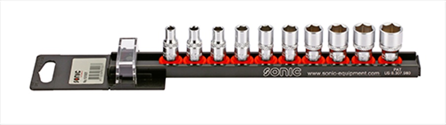 Sonic Socket set 1/4'', on rail 10-pcs