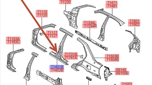 Stalp mijloc dreapta ( central ) ( model 4 usi ) Hyundai Accent ( an 2000-2005 ) - Nou - Original