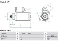 Starter 0 986 025 350 BOSCH pentru Vw Passat Vw Eurovan Vw Kombi Vw Transporter Vw Multivan Vw Jetta Vw Vento Skoda Octavia Skoda Laura Vw Eos Audi A3 Skoda Superb Audi Tt Vw Caddy Seat Altea Seat Leon Vw Tiguan Vw Cc Vw Golf