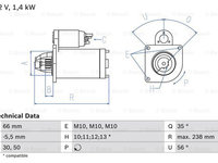 Starter (0986018310 BOSCH) CHEVROLET,Citroen,DS,FIAT,HYUNDAI,LANCIA,MITSUBISHI,OPEL,PEUGEOT,PEUGEOT (DF-PSA),SUZUKI,VAUXHALL