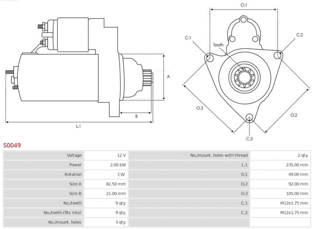 starter AS-PL S0049 compatibil cu VW PAS