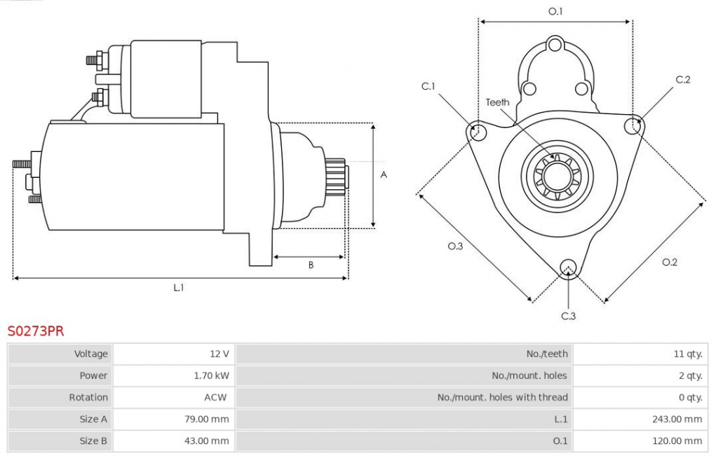 starter AS-PL S0273PR model VW EOS (1F7,