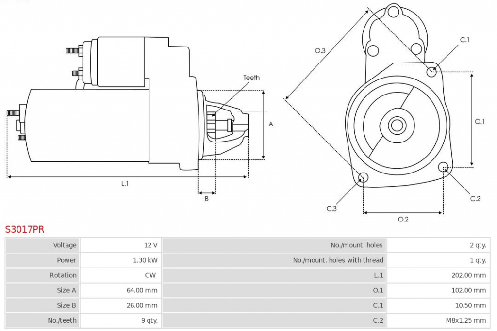 starter AS-PL S3017PR pentru FIAT TIPO c