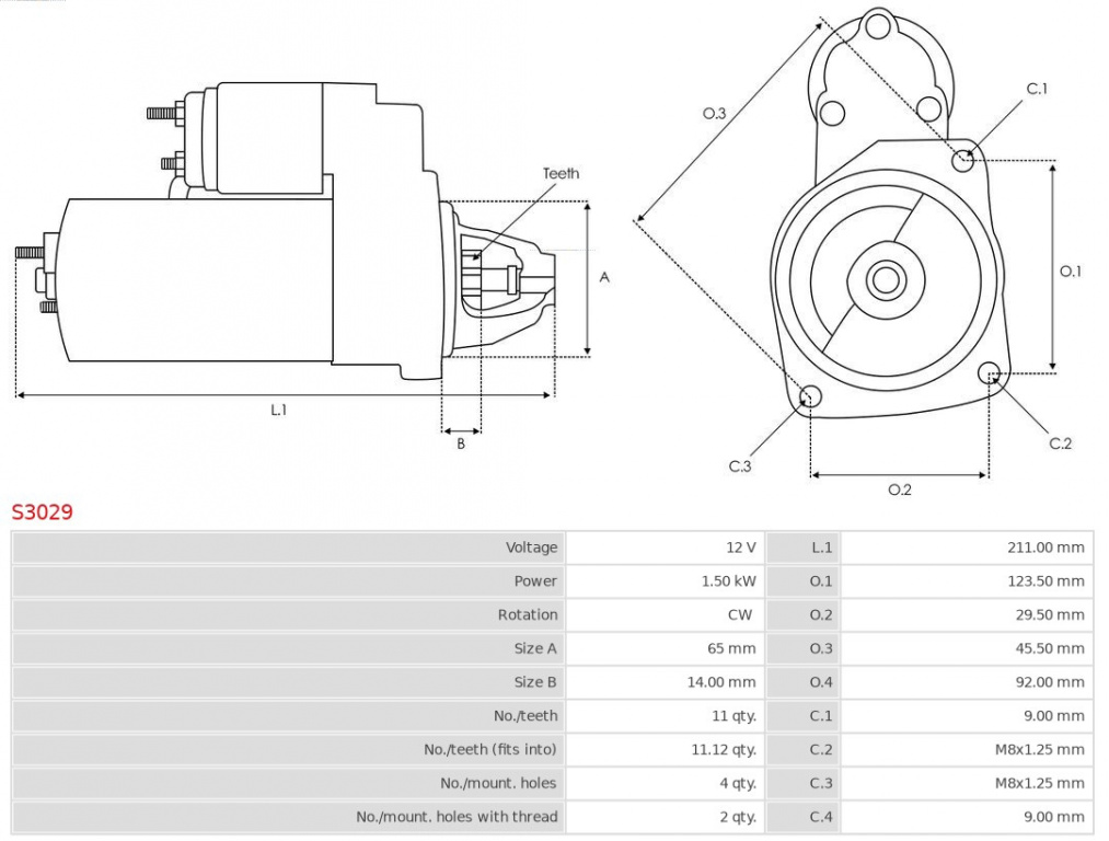 starter AS-PL S3029 pentru CITROEN DS4 (