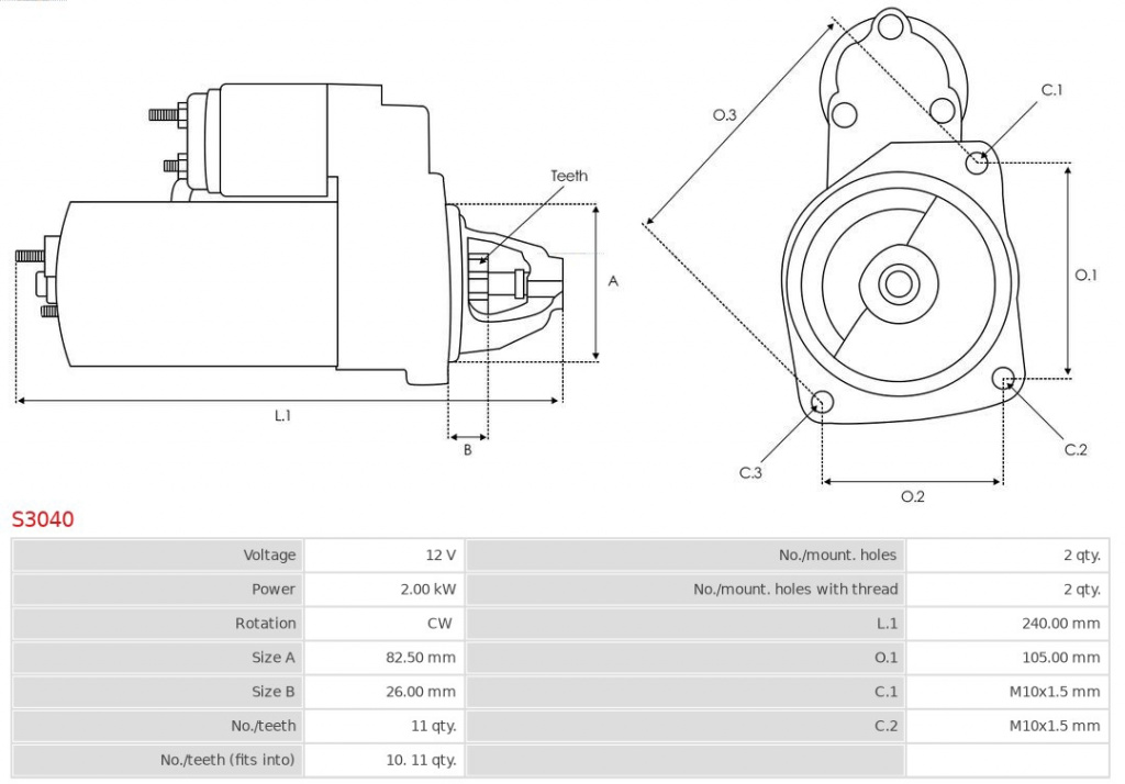 starter AS-PL S3040 pentru SSANGYONG ACT
