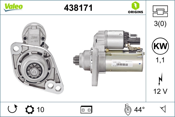 Starter VALEO 438171 model VW EOS (1F7, 1F8) CAXA 