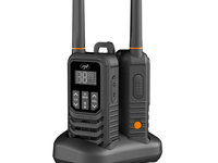 Statie radio portabila PNI PMR R80 PRO, set cu 2 bucati, 0.5W, 16 canale, Waterproof IP67, cu lanterna LED, buton SOS, VOX, USB-C PNI-PMR-R80