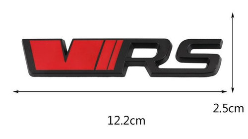 Sticker emblema VRS negru cu rosu logo pentru grila Skoda Octavia Kamiq Kodiaq Karoq RS Superb Fabia Rapid